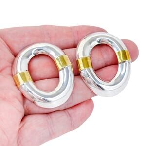 Vintage Mexico Taxco TD-39 Sterling Silver 925 Two-Tone Earrings